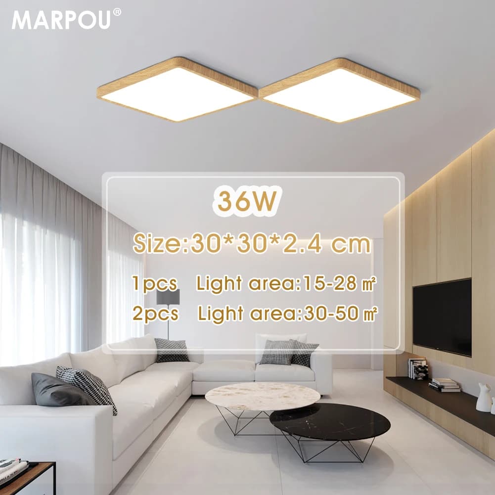 MARPOU Tuya plafonnier LED intelligent Grain de bois App commande vocale Alexa/Google télécommande p