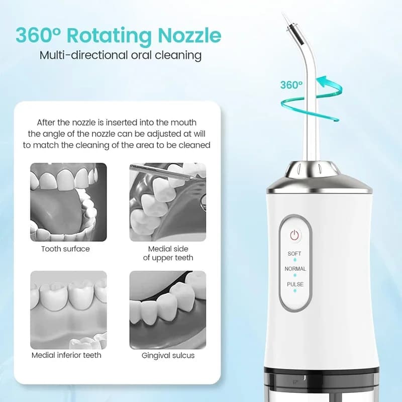 Irrigateur buccal Portable, fil dentaire à Jet d'eau, Rechargeable par USB, cure-dents, 4 pointes de