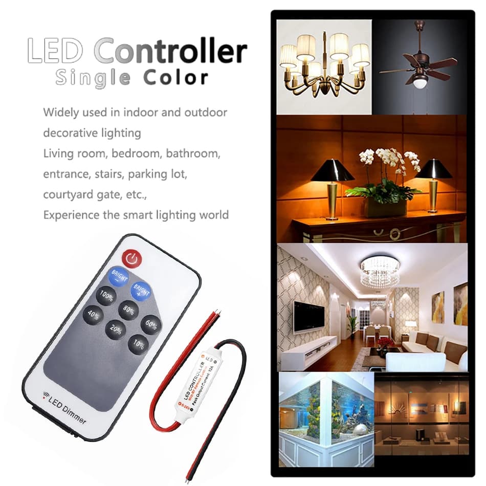 Mini variateur LED couleur unique, DC 5V 12V 24V 6A 5050 2835, bande lumineuse, tension constante, c