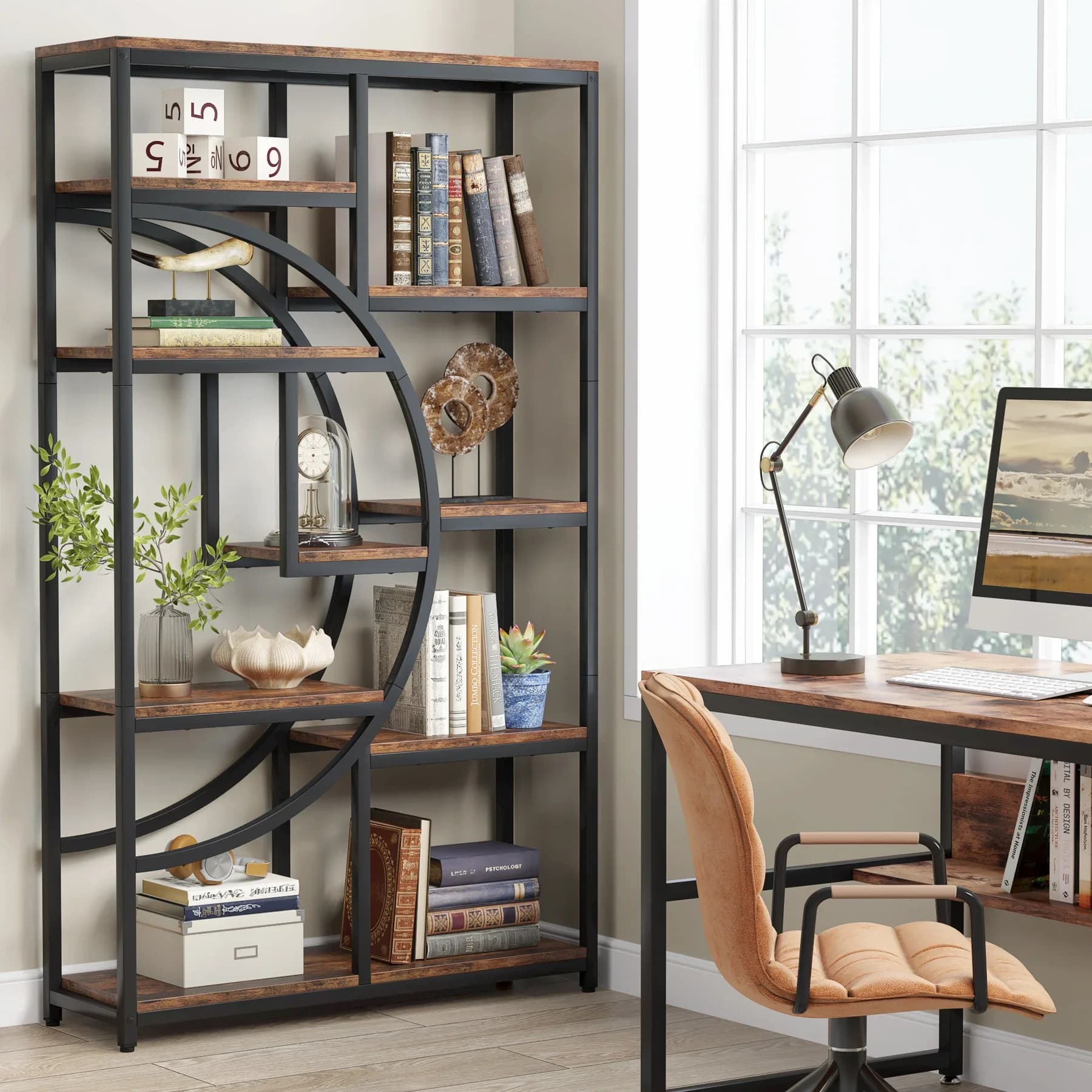 Tribesigns Bibliothèque industrielle Etagere à 5 niveaux, étagères hautes autoportantes, présentoir,