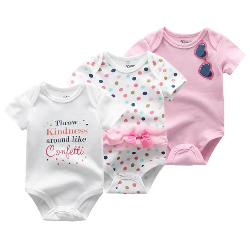 Kiddiezoom Lot de 3 Bodys Bébé Unisexe à Manches Courtes en Coton Doux 100% avec Motifs de Dessins A