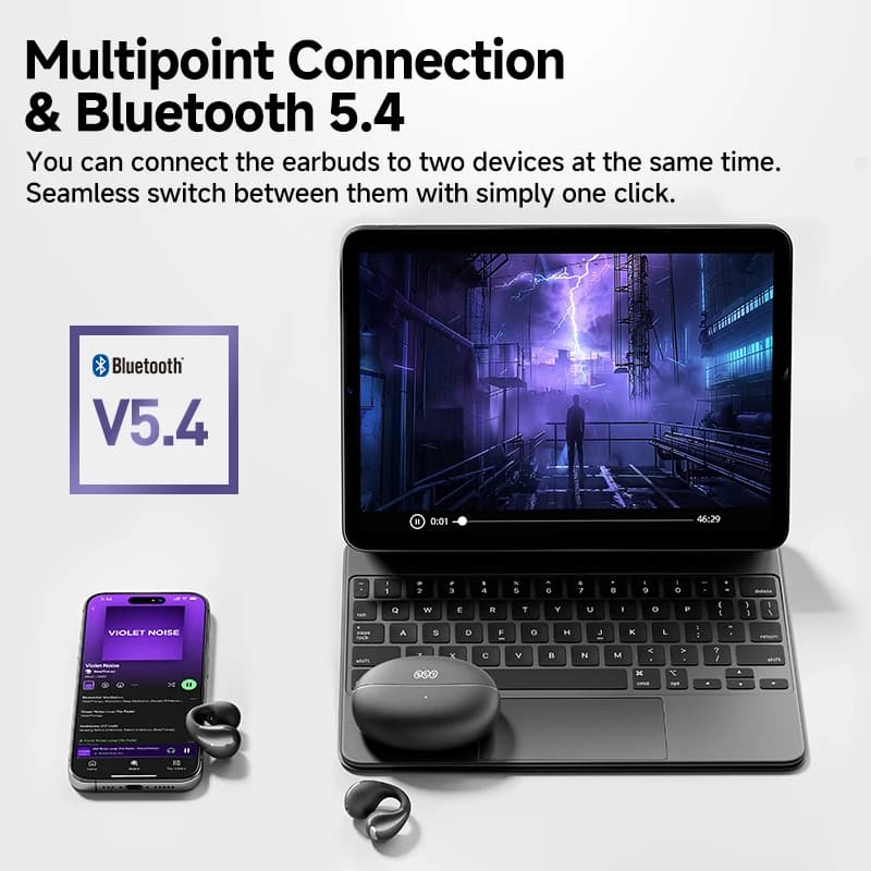 QCY Crossky-Écouteurs à clip d'oreille C30, Bluetooth 5.4, sans fil, oreille ouverte, écouteurs de s