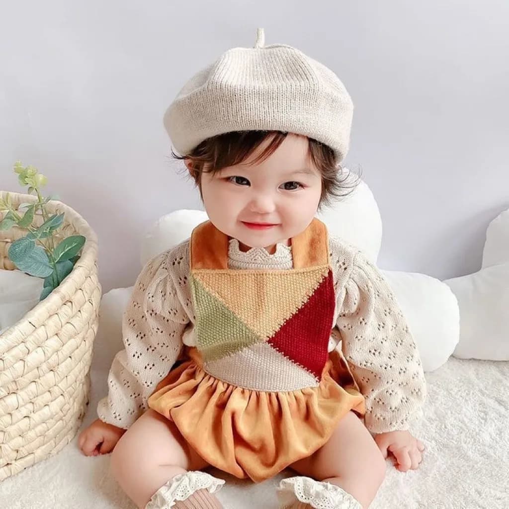 Béret en tricot pour bébé, chapeau de peintre pour nouveau-né, mode française, automne hiver, casque