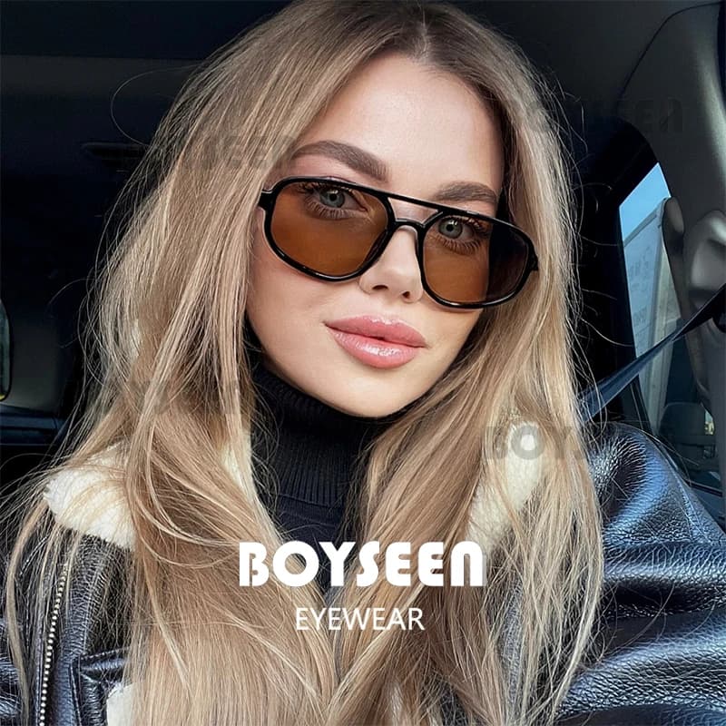 BOYSEEN Lunettes de soleil marron pour femme UV400 Lunettes rétro polygonales Lunettes de soleil de 