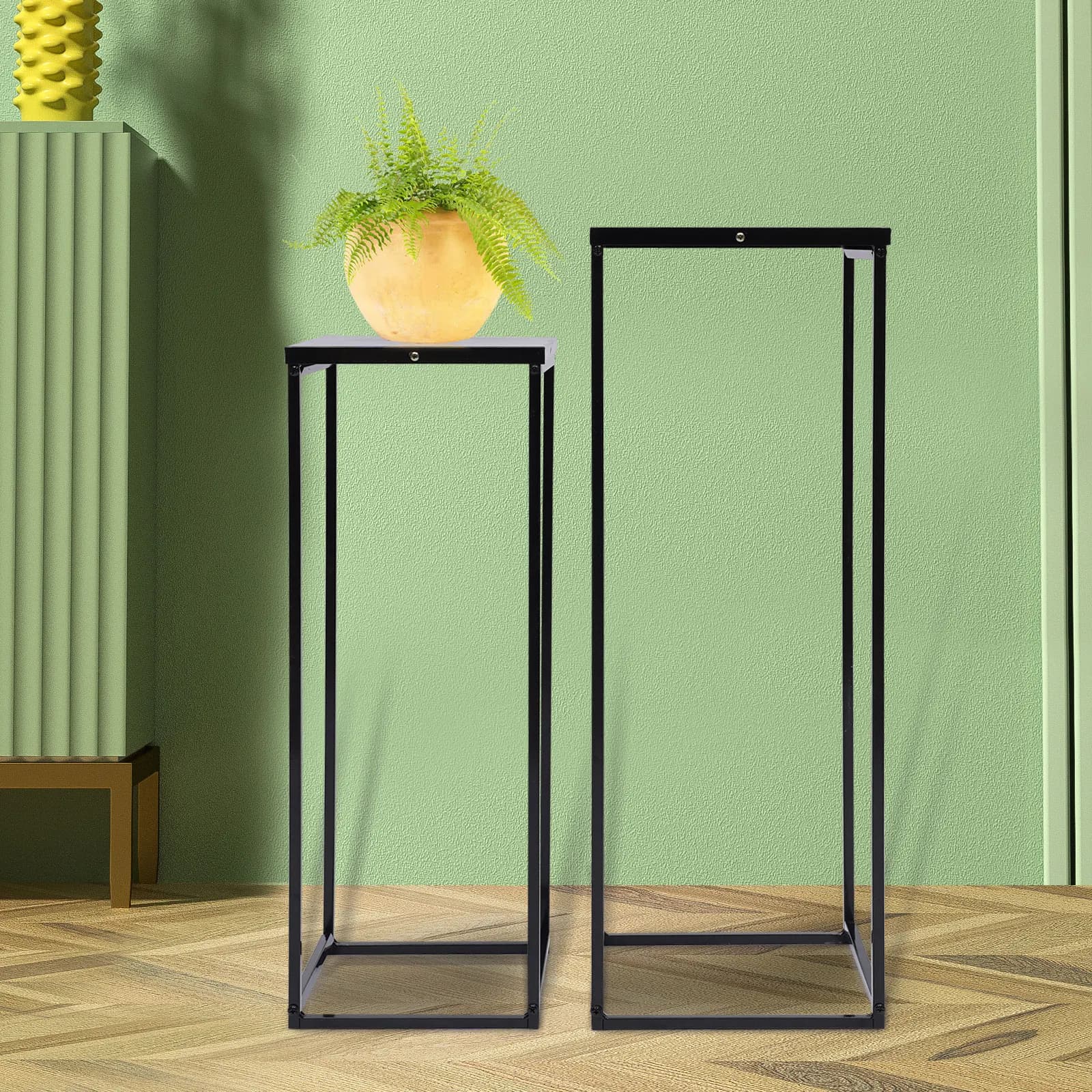 Support pour plantes noir, 2 pièces, carré en métal, support Durable pour fleurs, Patio, jardin, déc