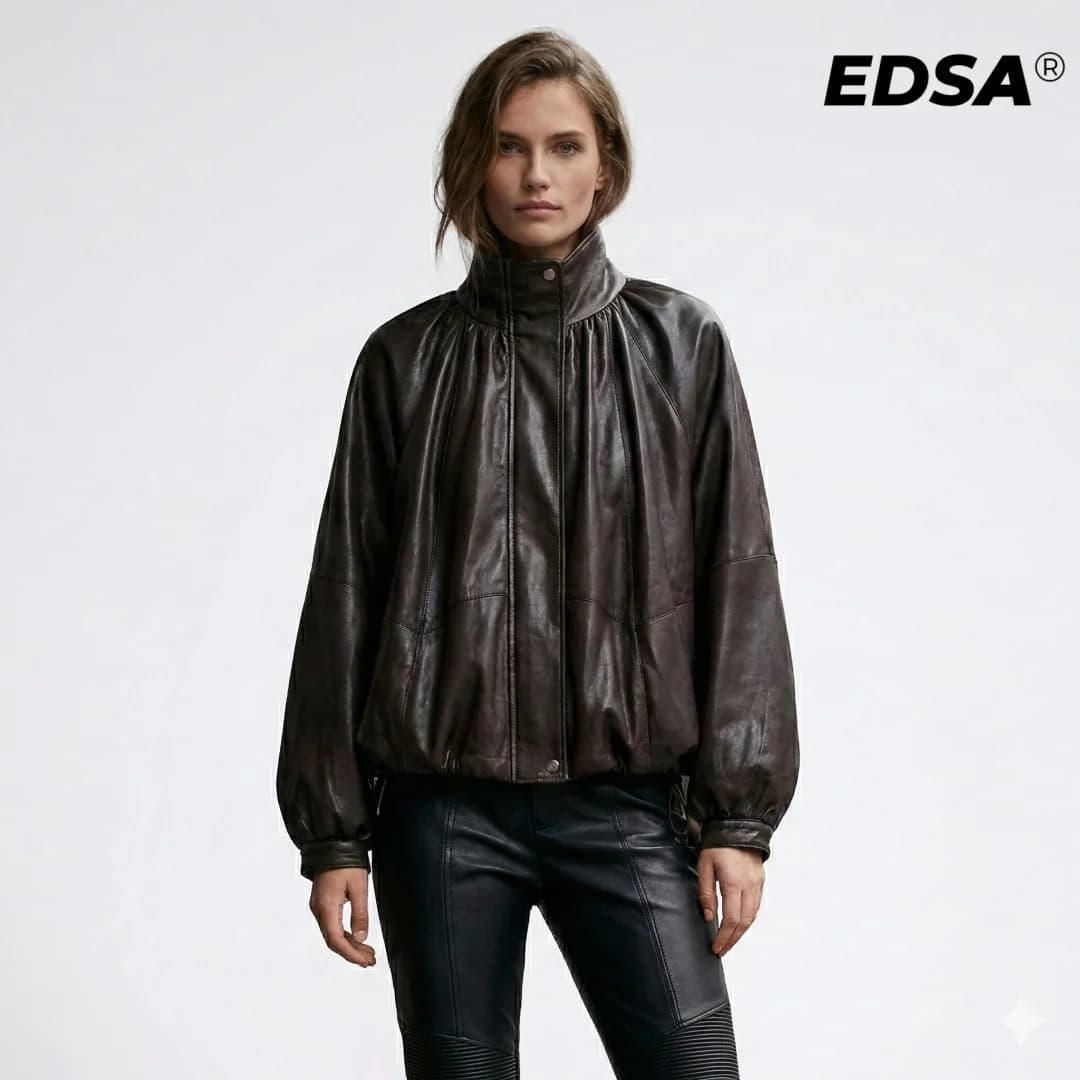 EDSA femmes veste de bombardier en cuir PU manteau pour printemps automne femme côté fermeture éclai