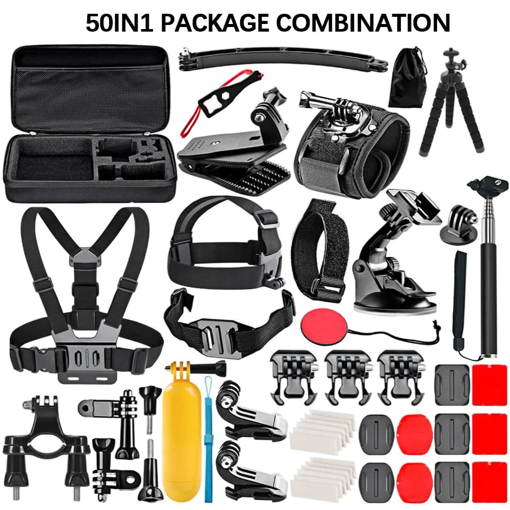 Kit d'accessoires de caméra d'action pour GoPro Hero 13 12 11 10 9 8 7 6 5 4 Session 3 noir Max Inst