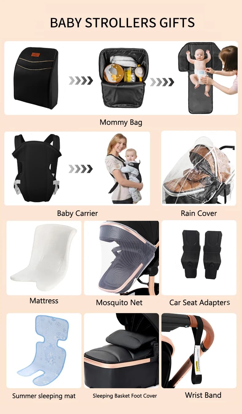 Poussette bébé 3 en 1, landau léger et pliable, poussette haute avec siège réversible, poussette com