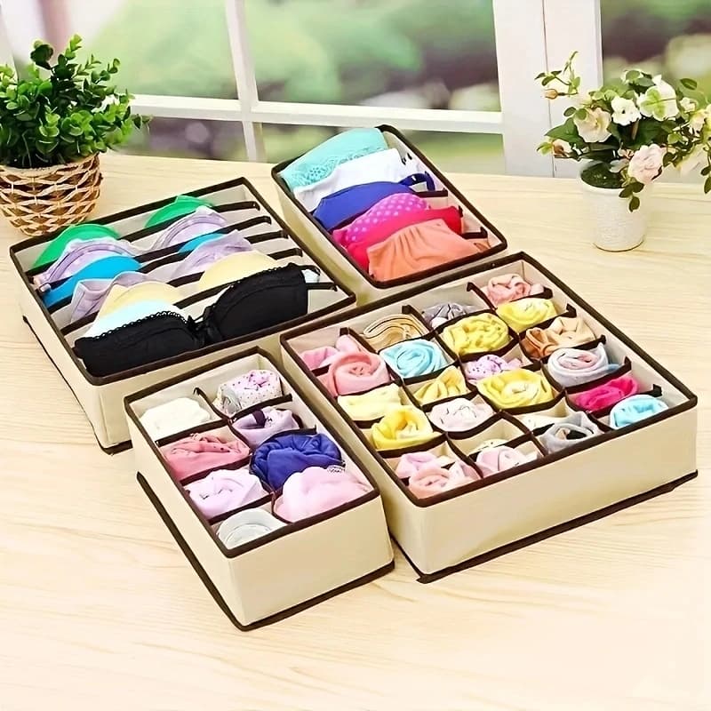 Dox de rangement de sous-vêtements 4 pièces, séparateur de rangement de sous-vêtements chaussettes, 