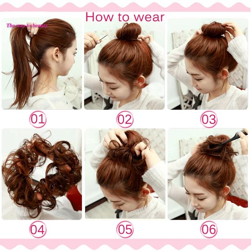 Chignon synthétique en désordre, Extension capillaire courte bouclée et moelleuse, bande élastique e