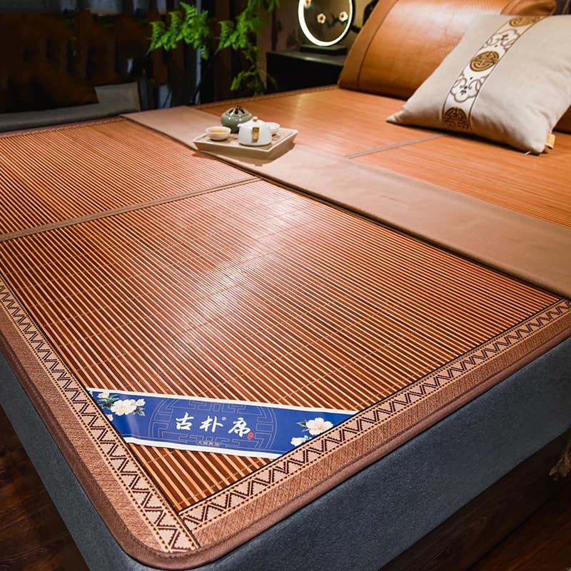 Tapis de bambou carbonisé naturel, matelas de paille pour dormir nu, en soie glacée, à double usage,