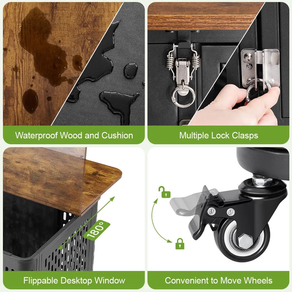 Caisse pour animaux de compagnie avec coussin, chenil en bois, roues flexibles, meubles polyvalents 