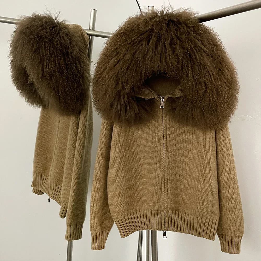 Manteau femmes Cardigan manteau de fourrure de renard naturel femmes réel fourrure mongole tricots f