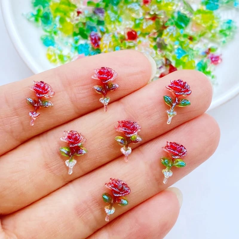 100 pièces nouveau mignon Mini 7*11mm Roses brillantes dos plat résine Cabochons Scrapbooking bijoux