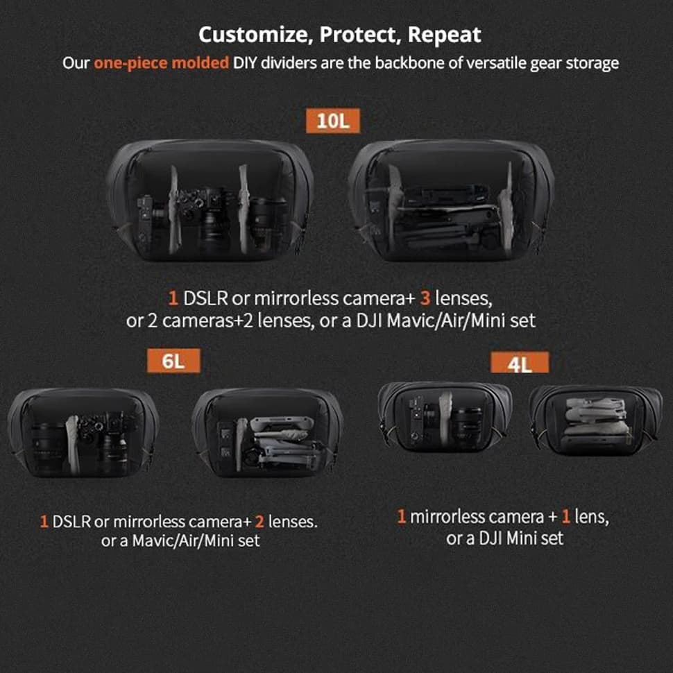 PGYTECH OneGo Solo V2 sac à bandoulière pour appareil photo 4L 6L 10L sac à bandoulière pour apparei