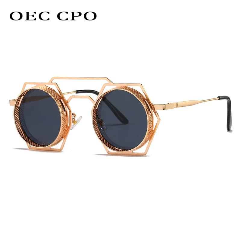OEC CPO Steampunk lunettes de soleil rondes femmes hommes 2023 maille métallique personnalité lunett