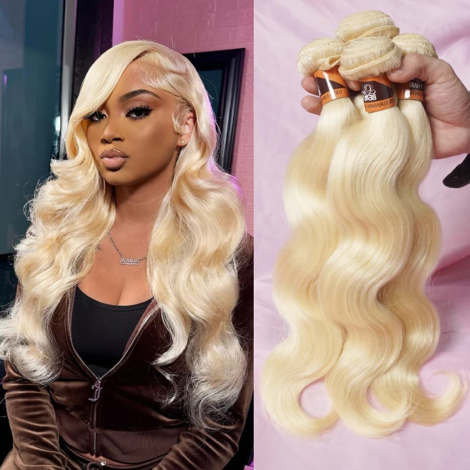 Extensions de cheveux humains Remy 613 blond miel, 30-40 pouces, double trame, ondulés, style péruvi