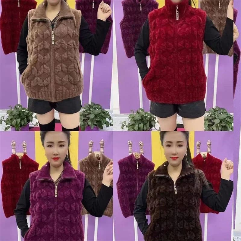 Manteau Rembourré en Velours de Vison pour Femme, Veste à Fermeture Éclair, Double Face, Mi-Âge et V