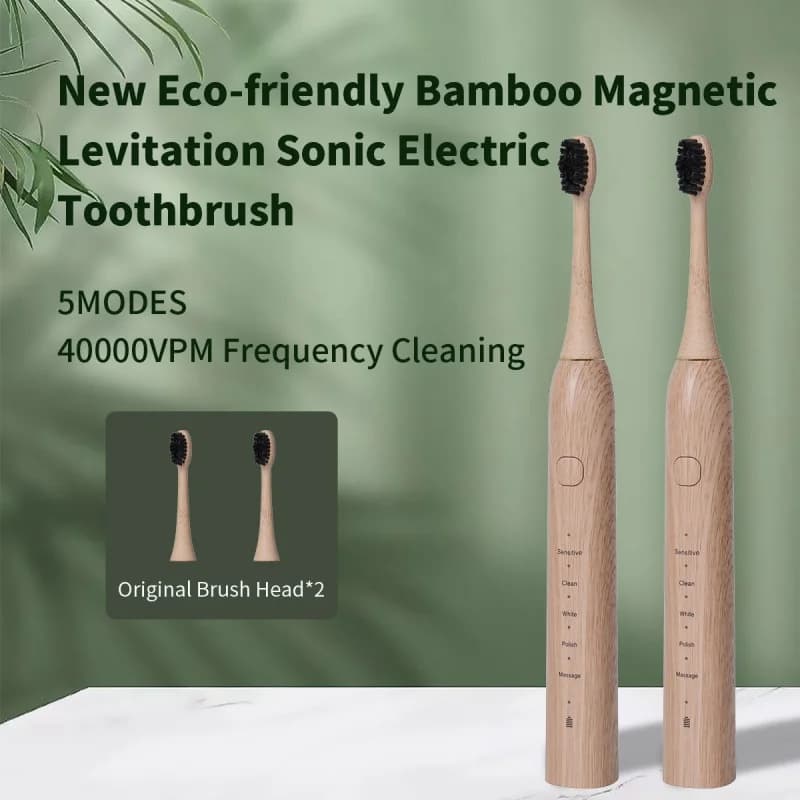Brosse à dents électrique sonique en bambou écologique, charge rapide USB, 5 modes intelligents, éta