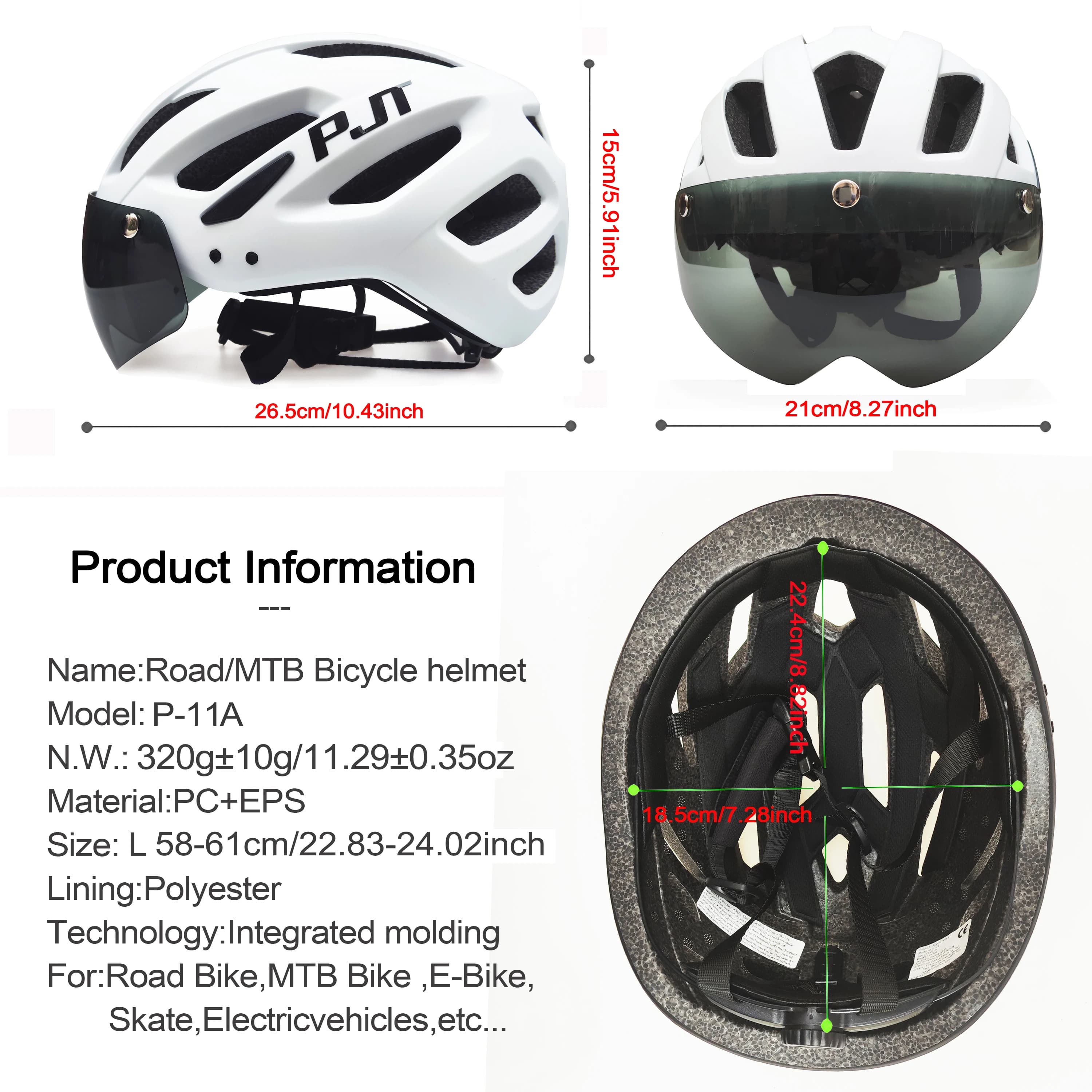 PJT nouveau casque de vélo LED avec lunettes de soleil et pare-soleil Rechargeable hommes casque de 