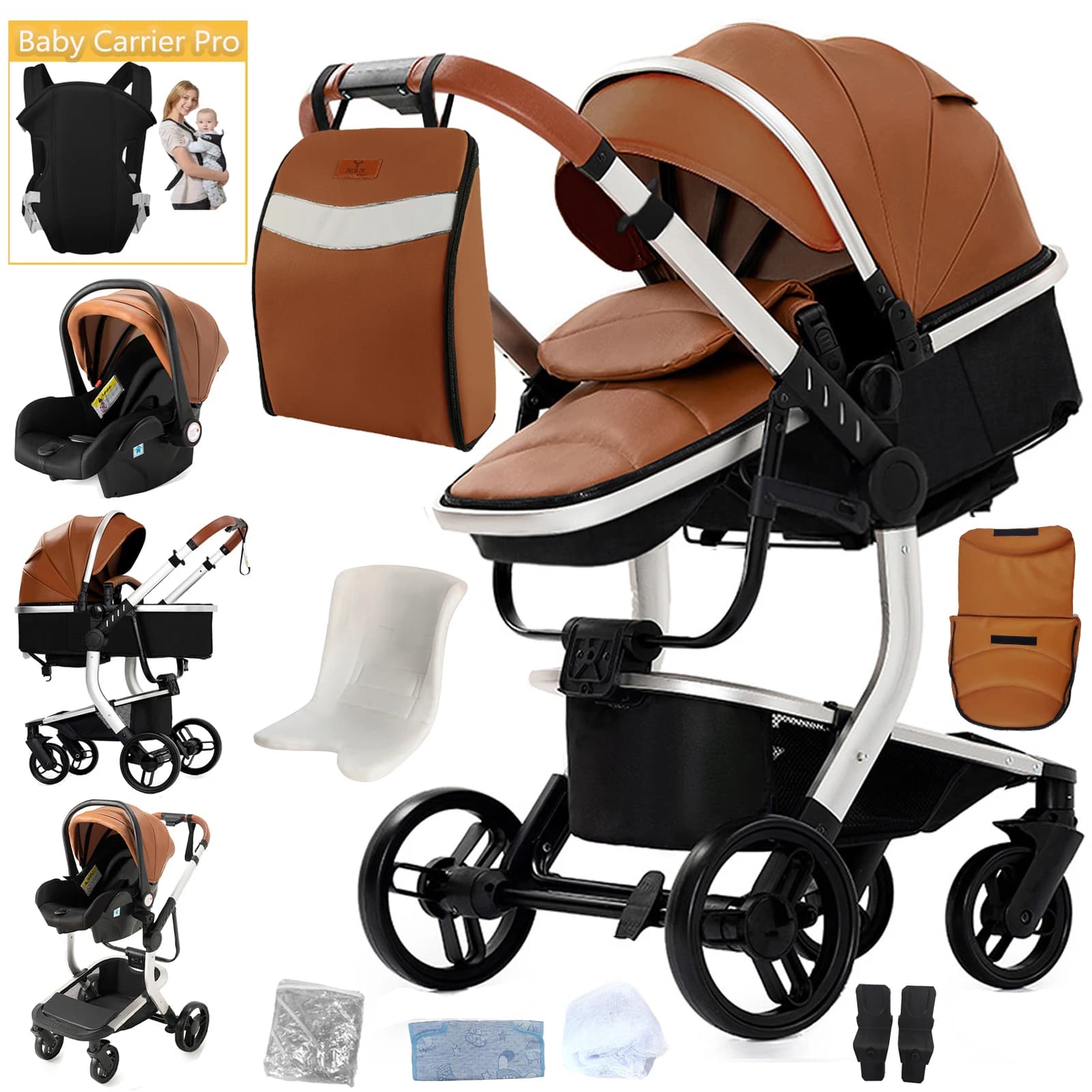 Poussette bébé 3 en 1, landau léger et pliable, poussette haute avec siège réversible, poussette com