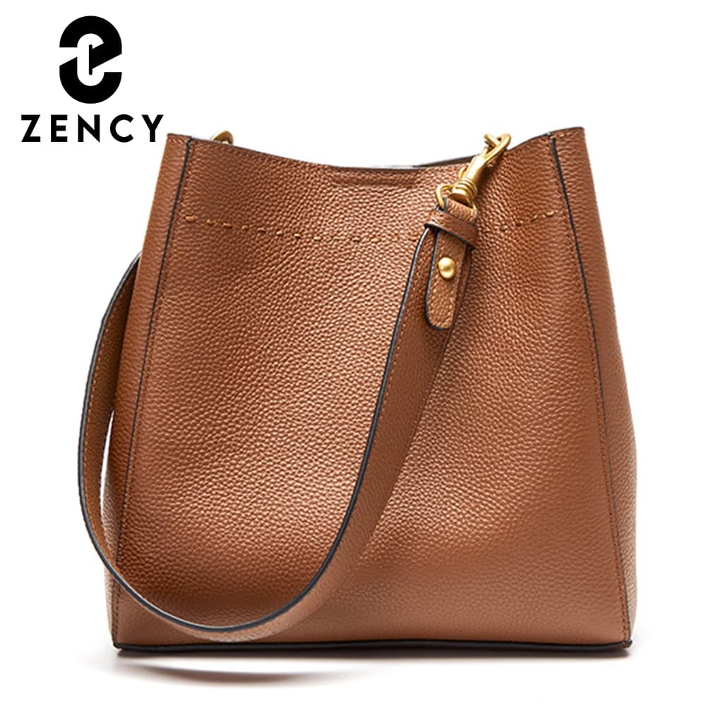 Zency nouveau cuir véritable décontracté Shopper sac à bandoulière banlieue grand seau sac à main Si