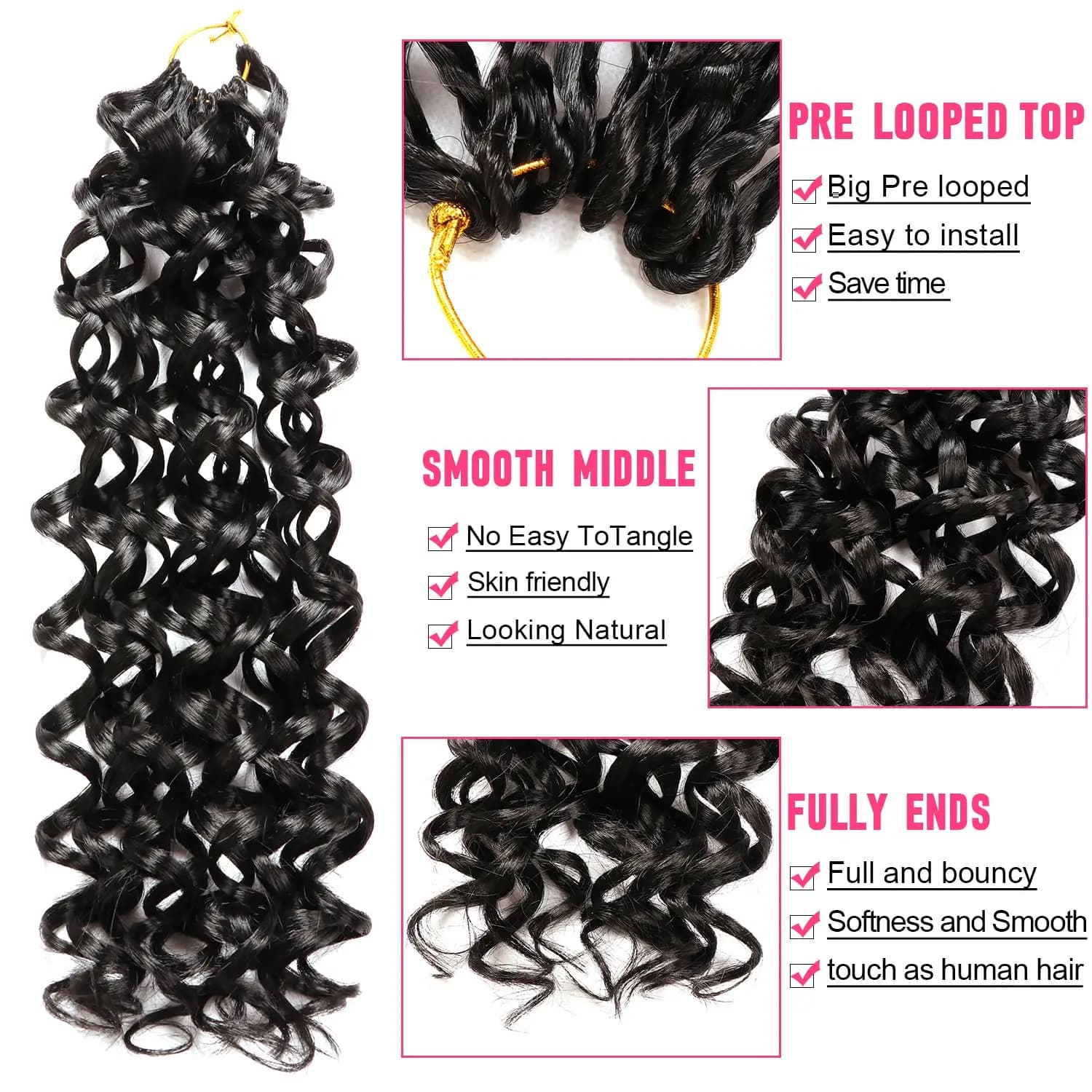 GoGo Curl Crochet cheveux pour femmes noires courte plage Curl bohème Crochet tresses naturel noir v