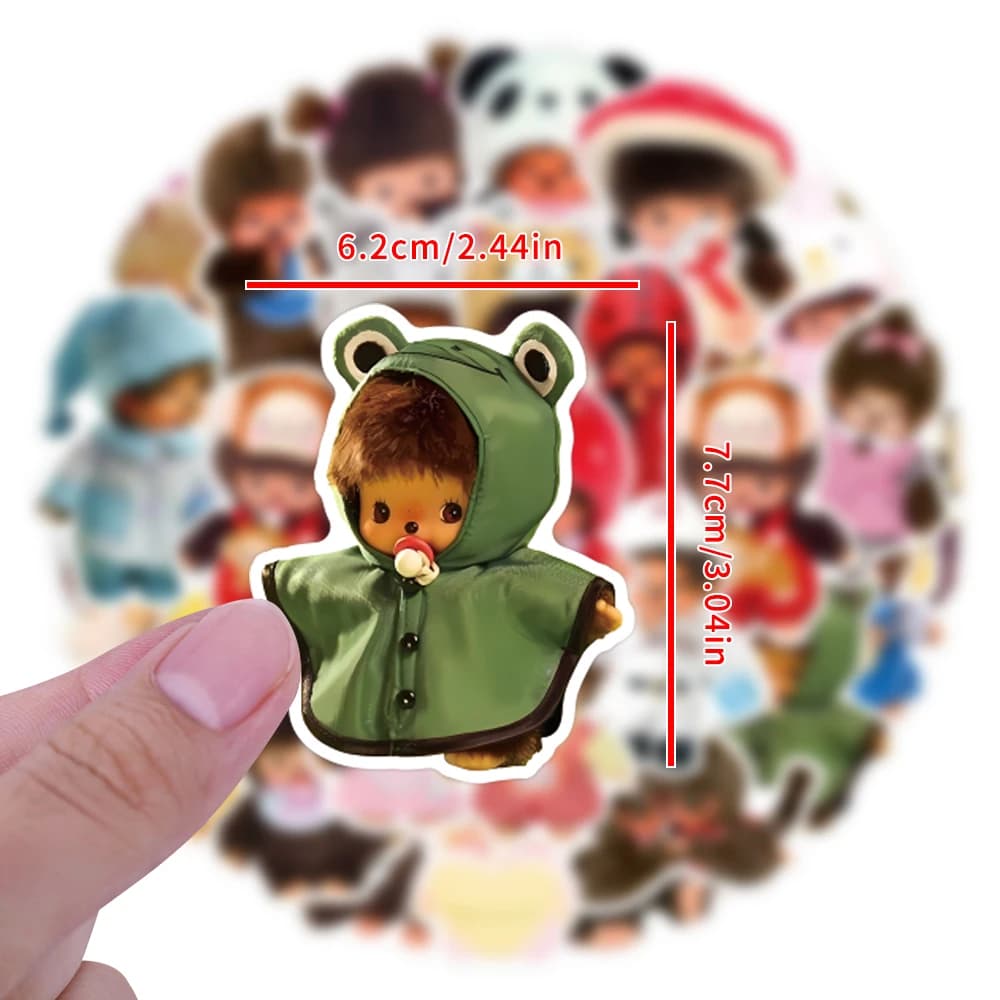 Autocollants imperméables Monchhichi, 34 pièces, grande taille, amusants et durables, pour l'artisan