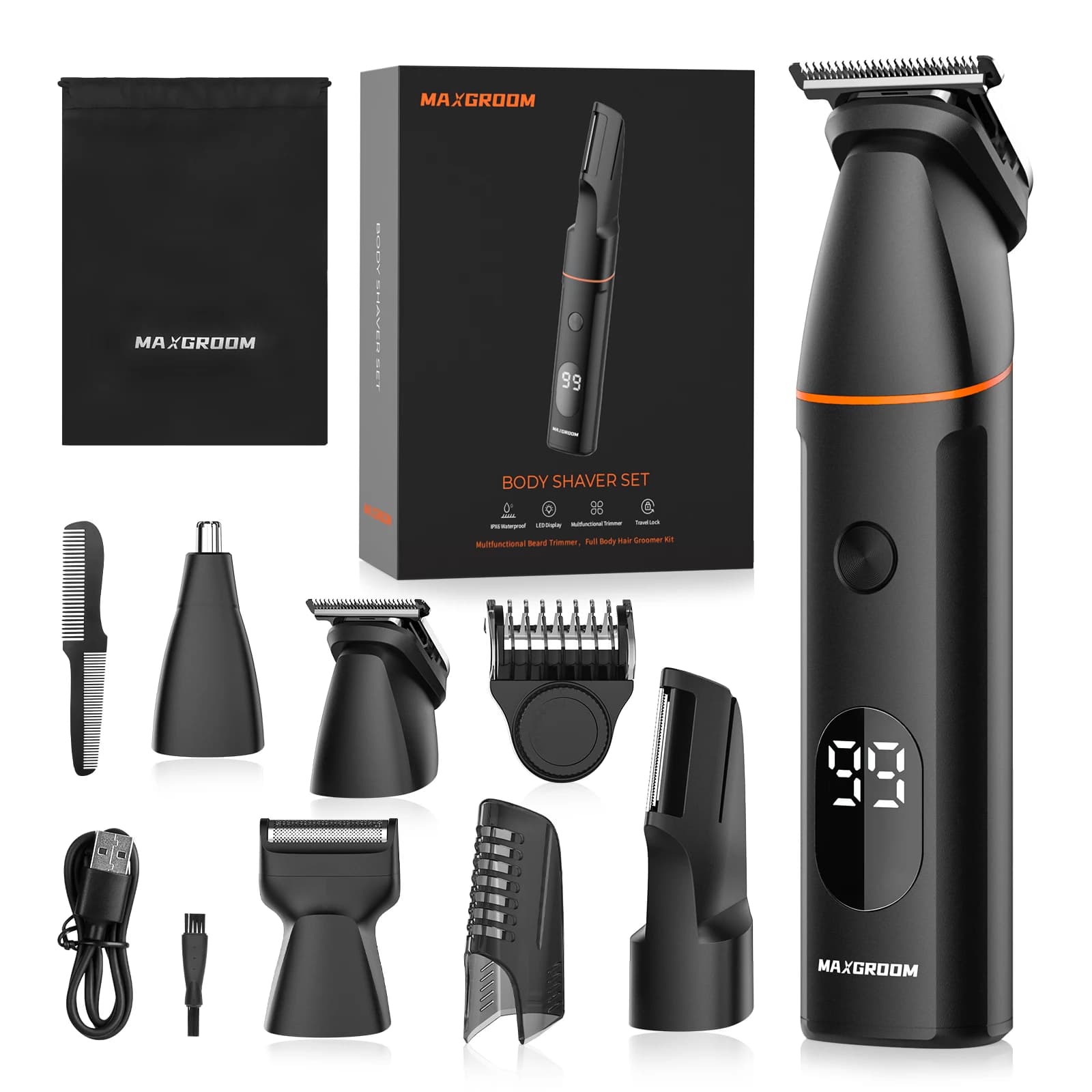 MAXGROOM Manscape corps tondeuse 4 en 1 IPX6 étanche pubien et aine rasage électrique Kit de toilett