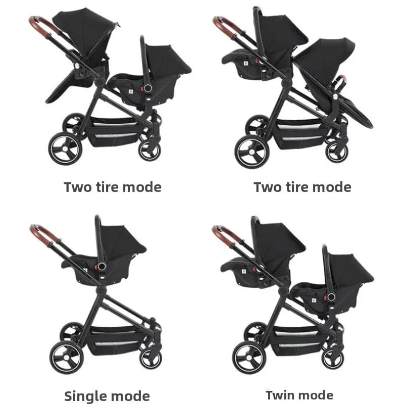 Poussette double légère avec deux nacelles et deux sièges, poussette double portable, poussette plia