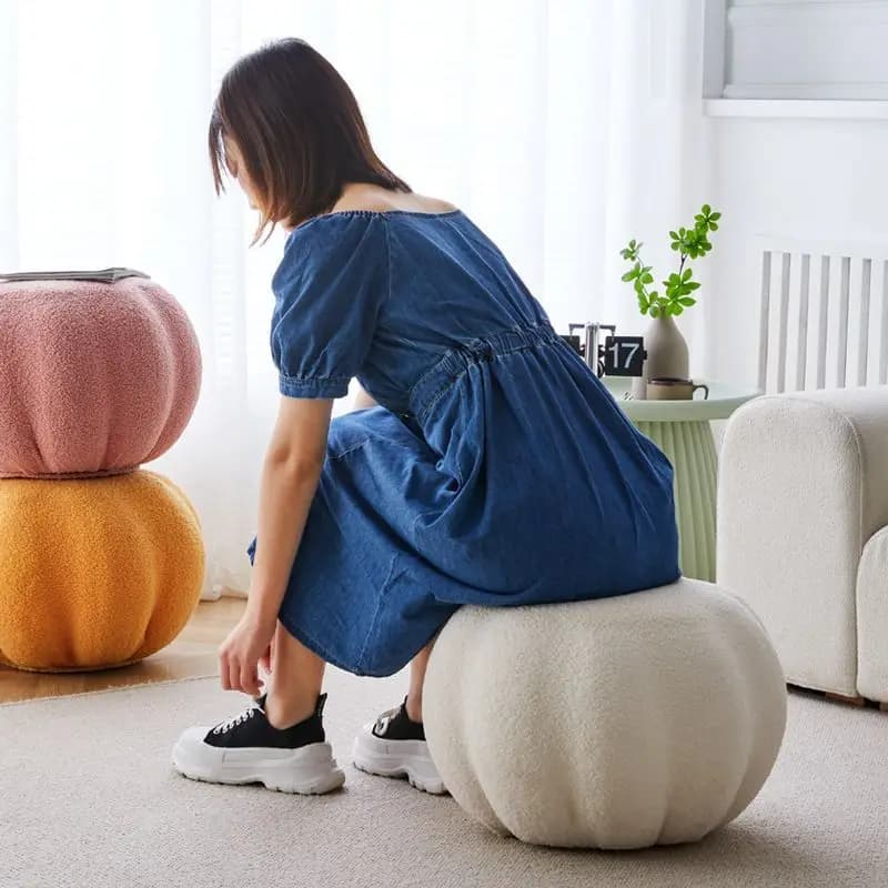 INS citrouille canapé tabouret bas maison Simple Teddy velours tabouret rond banc balcon chambre par