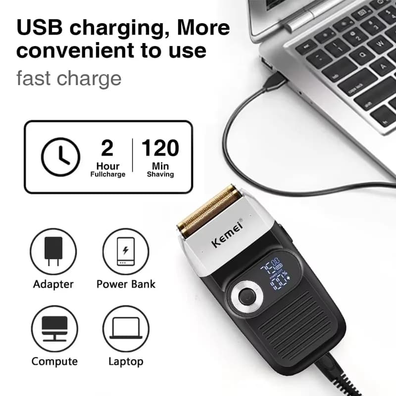 Kemei KM-2026 KM-2027 2 en 1 rasoir électrique Rechargeable LCD rasoir alternatif pour hommes USB ch