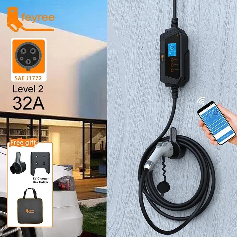 Feyree Type1 chargeur EV Portable 7KW 32A 1 phase prise J1772 avec câble de 5m application intellige