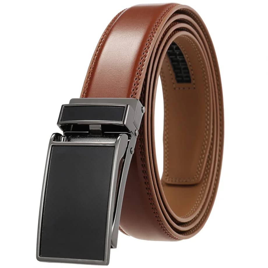 Ceinture à cliquet formelle en cuir de vachette véritable pour hommes, cuir d'affaires, métal de hau