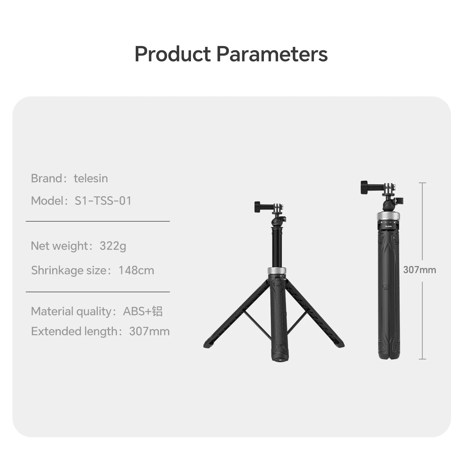 TELESIN-Trépied Selfie Stick Pliable, Rotation 360 °, 1.5m, Convient pour GoPro Fore13, 12, 11, 10, 