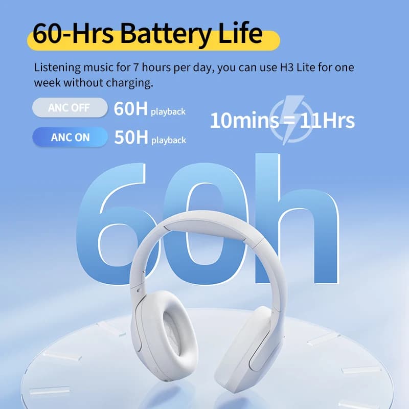 QCY-Casque sans fil H3 Lite ANC, Bluetooth 5.3, suppression active du bruit, casque sur l'oreille, p