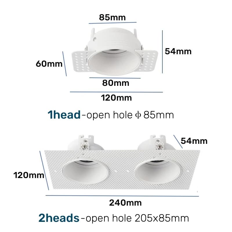 Plafonnier LED carré encastrable GU10/MR16, avec Double tête, sans bordure, cadre de montage, suppor
