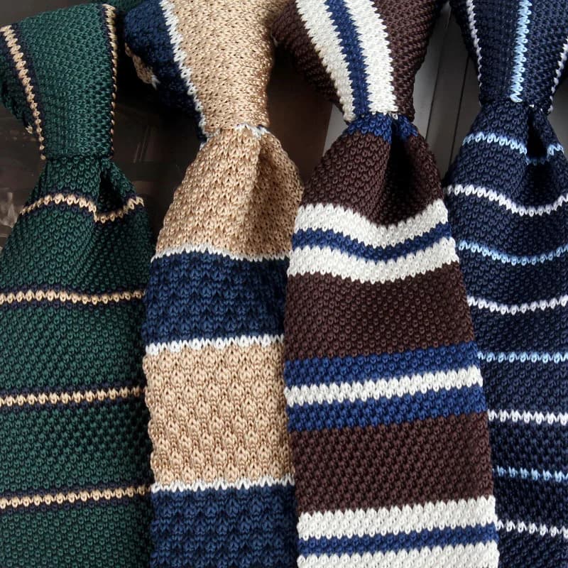 Cravates en tricot rayées pour hommes, cravate étroite rétro en tricot, style coréen, cravate décont