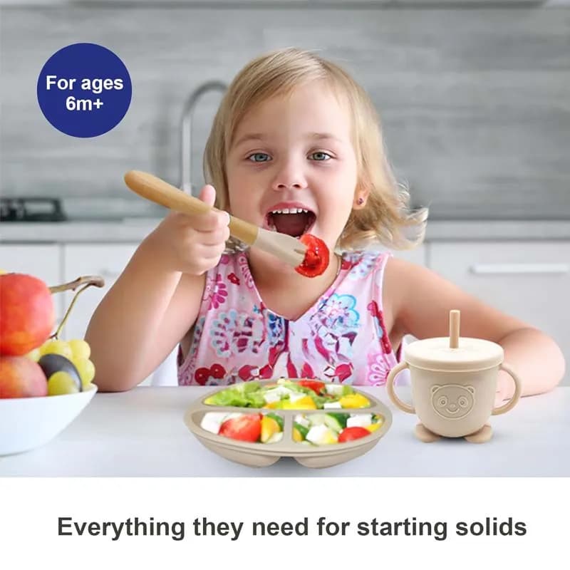 Ensemble d'alimentation pour bébé en silicone, 8 pièces, vaisselle en silicone pour enfants, assiett