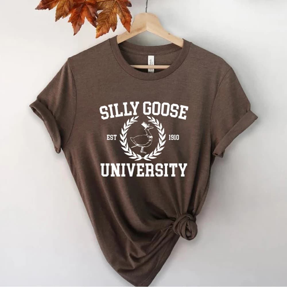 Silly Goose University T-shirt manches courtes unisexe, t-shirts drôles, chemise universitaire vinta