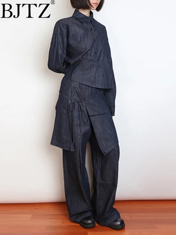 BJTZ printemps automne ensemble pour femmes 2025 nouveau manteau en jean pantalon à jambes larges 3 