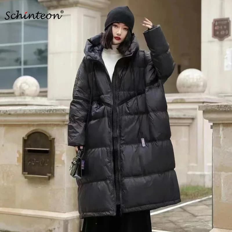 Veste longue en duvet de canard blanc pour femme avec capuche, vêtements d'extérieur chauds, manteau
