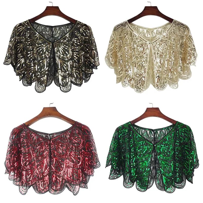 Châle à paillettes pour femme, cape de soirée vintage, art déco perlé, Halloween