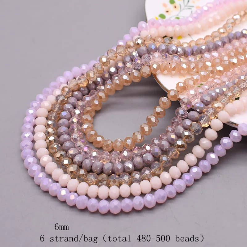 Perles de Verre à Facettes, 6 Brins de 6mm, 480 Pièces, Rondelle d'Espacement pour Bijoux de Bricola