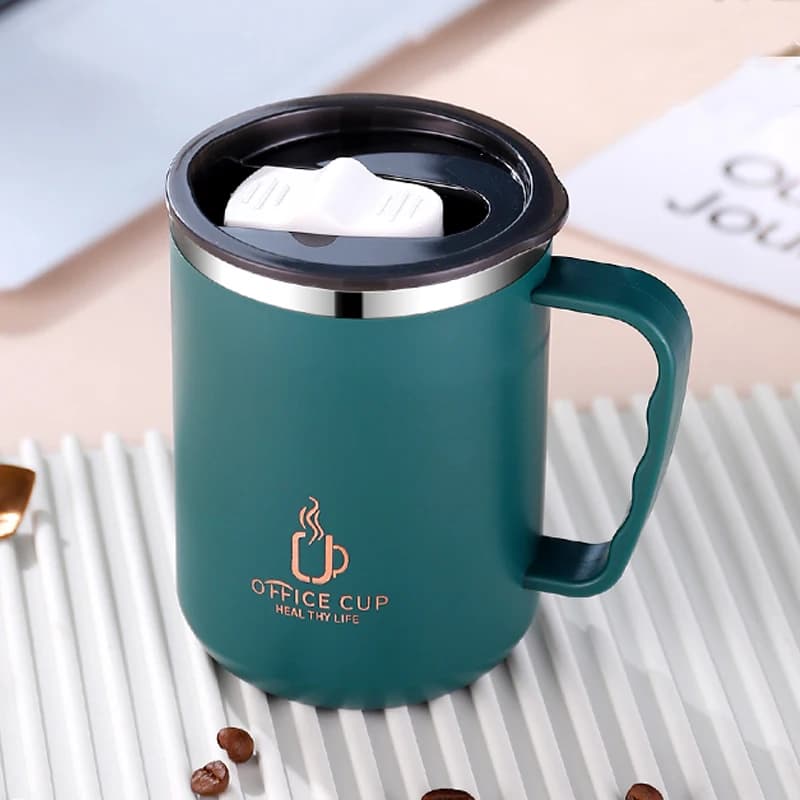 Tasse à café à double couche en acier inoxydable 500 avec couvercle et poignée en plastique, bouteil