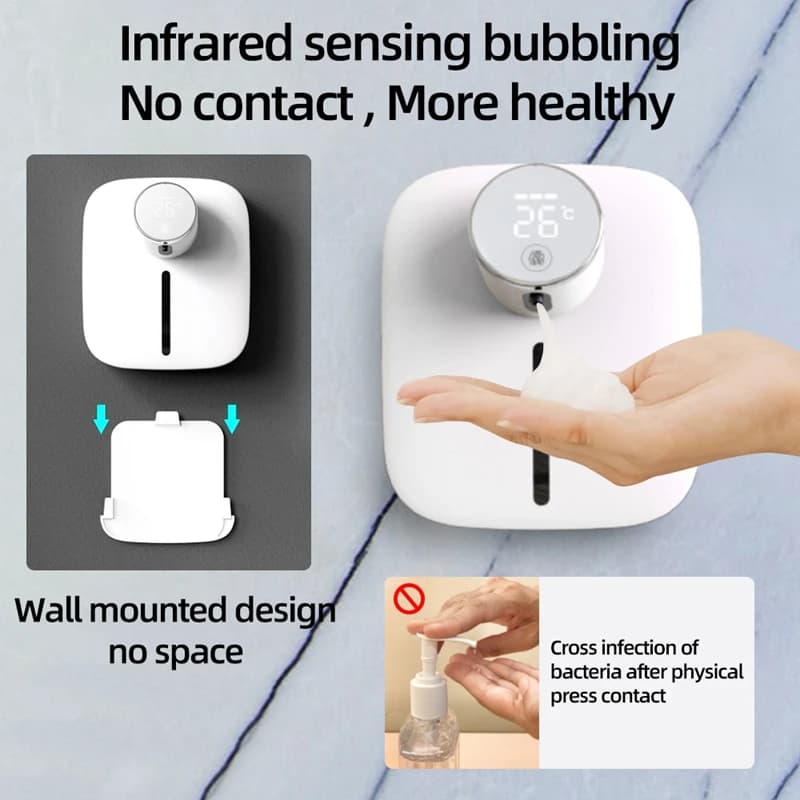 Distributeur de savon mural automatique, écran d'affichage de la température rechargeable par USB, d