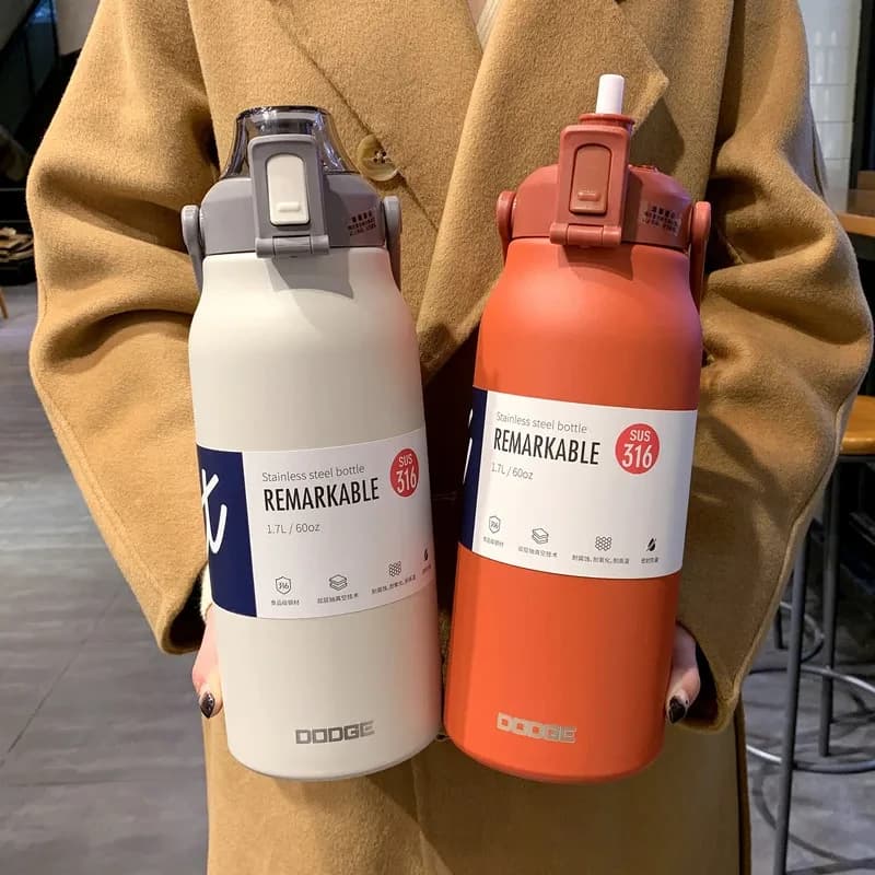 Gobelet Thermo bouteille grande capacité avec paille bouteille d'eau thermique en acier inoxydable t