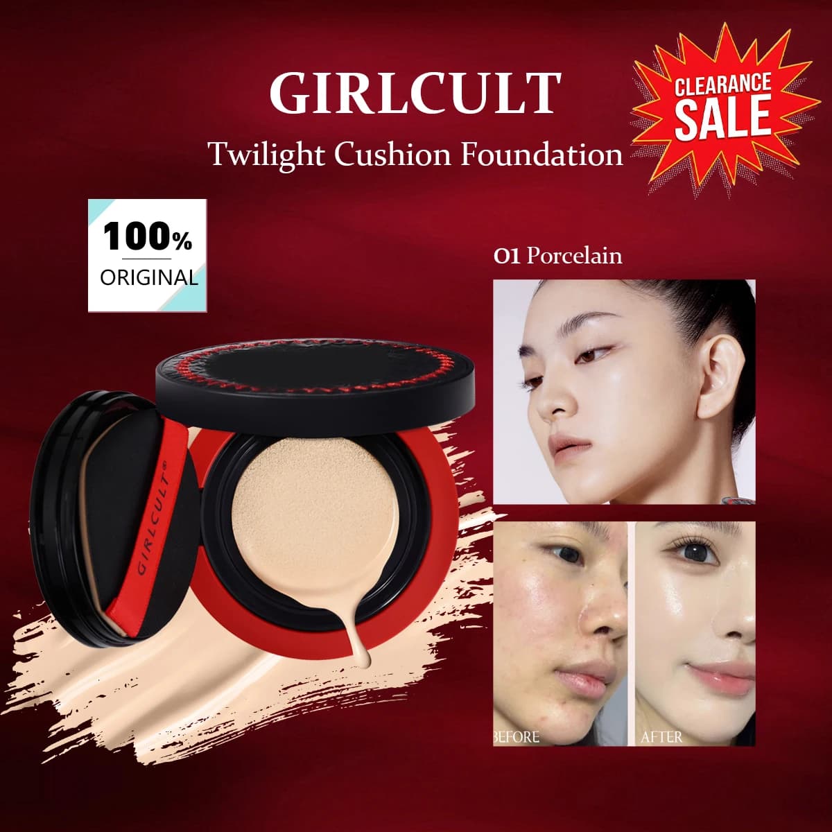 [Soldes Exceptionnelles] Fond de Teint Cushion Girlcult Twilight, Texture Micro-Légère Hydratante, T