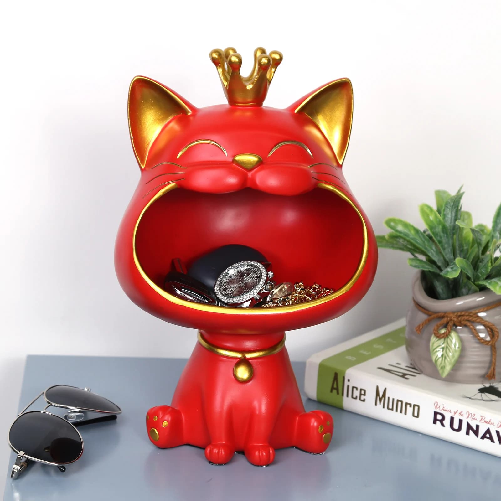 Boîte de rangement créative de figurine de chat porte-bonheur, statue de chat, décoration de grande 