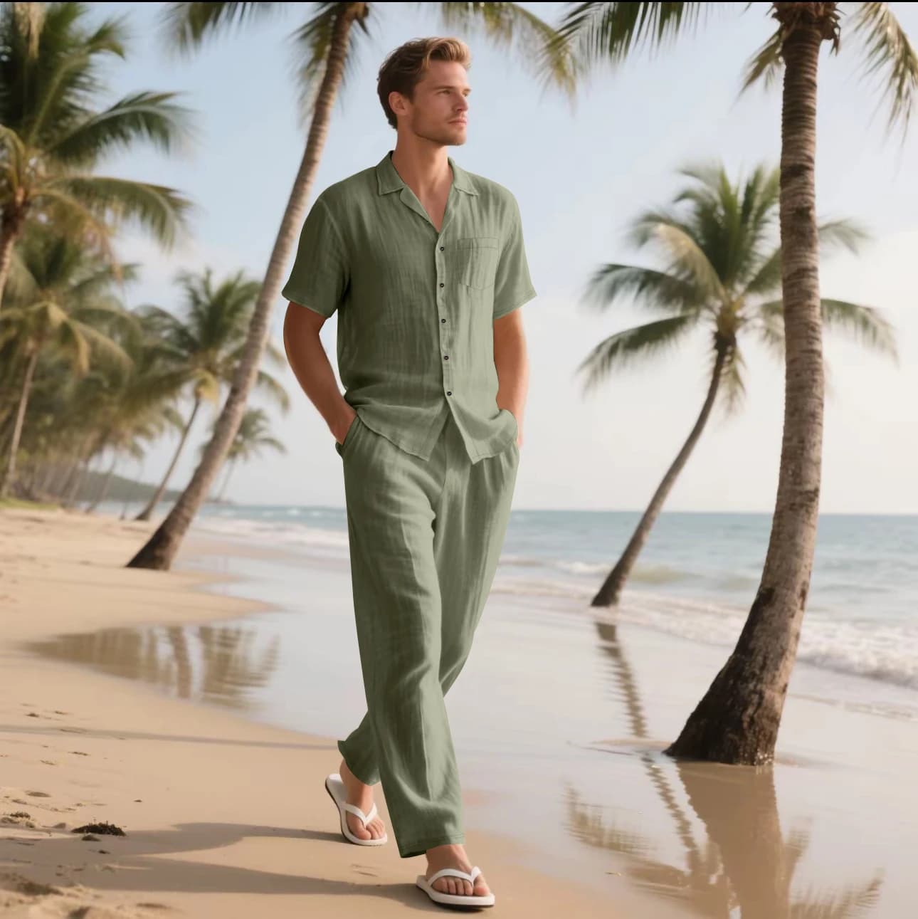 Nouvelle Collection 2025 – Ensemble Décontracté Homme : Chemise et Pantalon en Lin Respirant pour l'